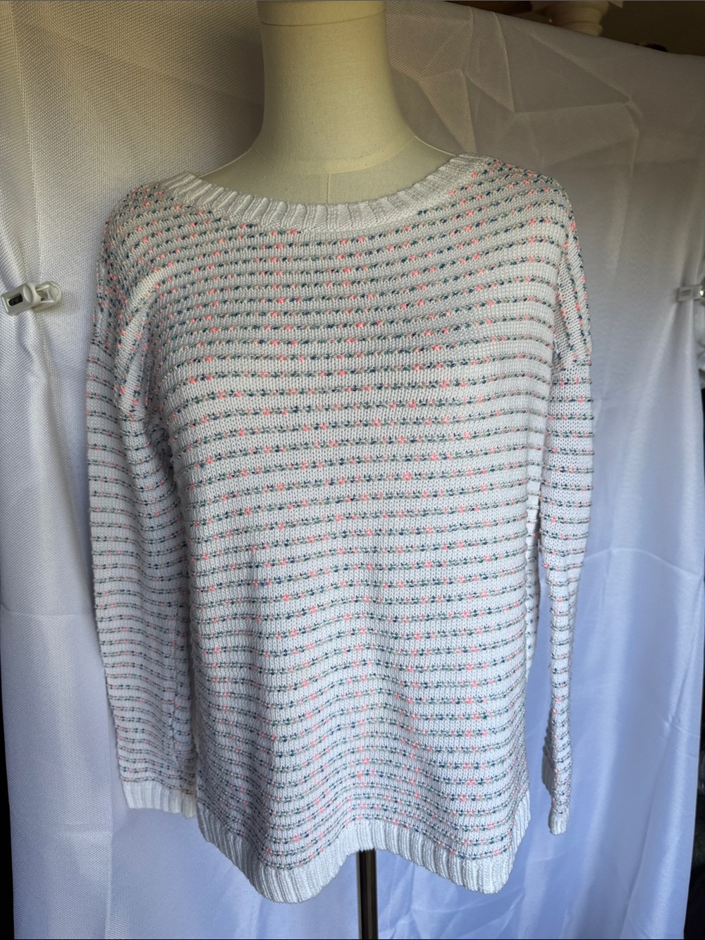 Talbots Cream Crewneck Sweater with Pink Fleck Knit